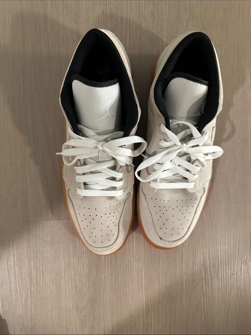 Jordan Men's Low Top Athletic Shoes Cream with Gum and Pink Accents - Picture 2 of 4